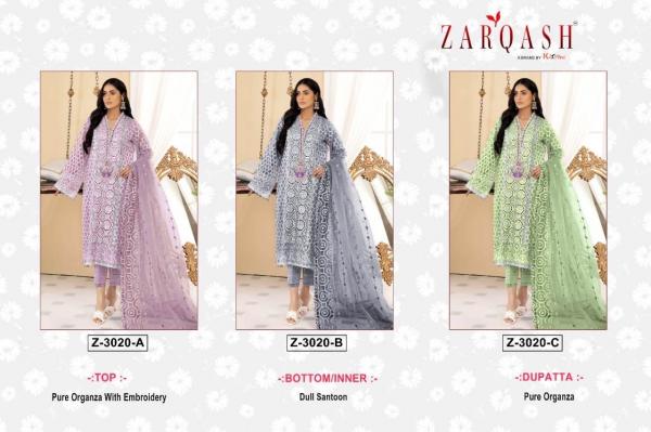 Zarqash Z 3020 Designer Organza Heavy Pakistani Suit Collection